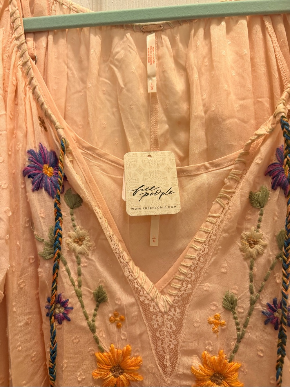 Free People Peach Maxi Dress with Floral Embroidery - Picture 2 of 9